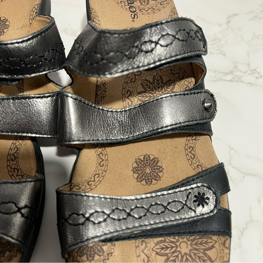 Taos Tour Women's Metallic Pewter Leather Hook and Loop Slip-On Sandals -- 11 - Picture 6 of 10